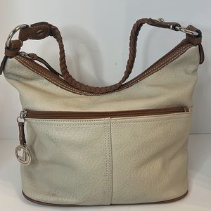 CL BEIGE AND BROWN LEATHER HAND BAG